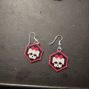 Pink and Black Skull Earrings
